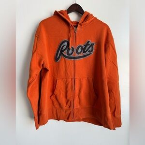 Roots Orange Full Zip Hoodie Logo Fleece Sweatshirt Casual Men XL cotton